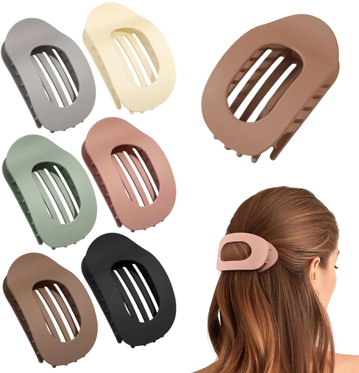 Originap 6 stuks platte haarklemmen, eendensnavel, haarspeld & platte haarklemmen, platte haarspelden, antislip, grote haarklem voor dames, Frans-mat, elegant, voor dagelijks gebruik, sport en autorijden