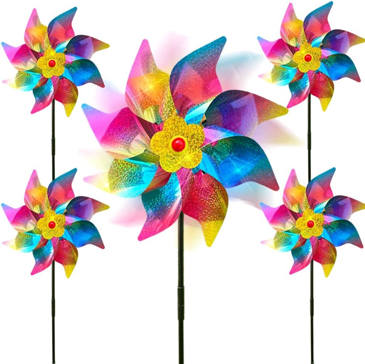carmdering - Windmolen Vogelafweer - Reflecterende Windrad - Tuinornament - Zonlichtreflectie - Draaiende Bladen - Duurzaam Plastic - Weerbestendig - Beschermt Gewassen - 5 Stuks