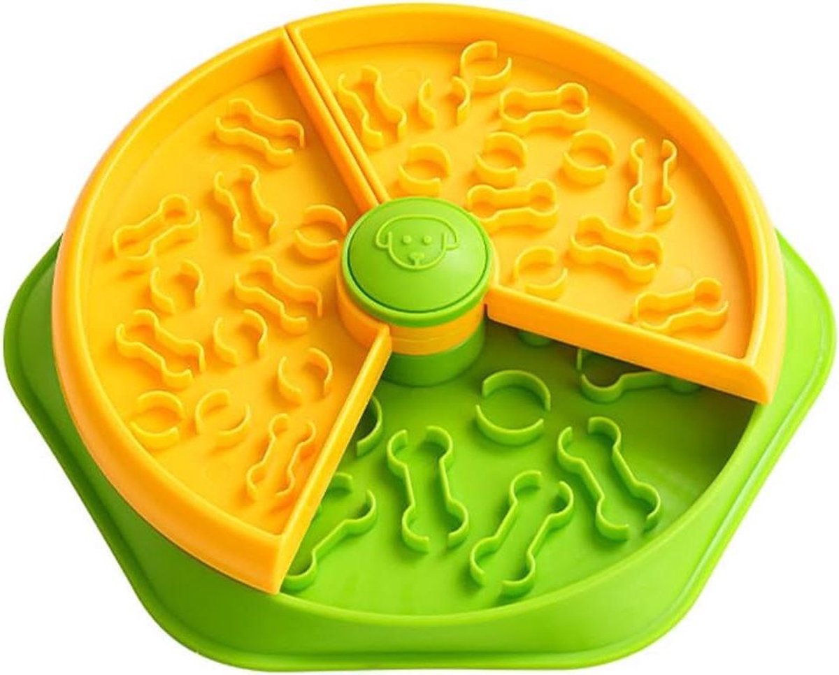 Interactieve Hondenbak - Hondenpuzzel Voerbak - Langzaam Eten - Intelligent Ontwerp - 26.8 x 24.5 x 5 mm - Geelgroen