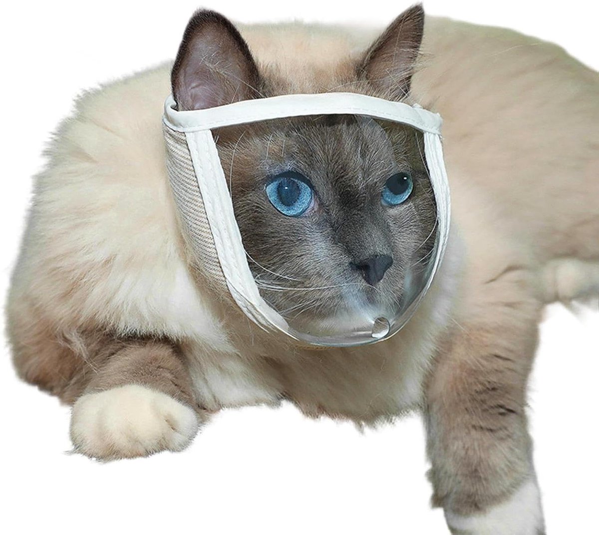 Kattenmuilkorf Verzorging - Kalmerende Kap - Nagels Knippen - Ademend PVC Ontwerp - Maat M - Wit