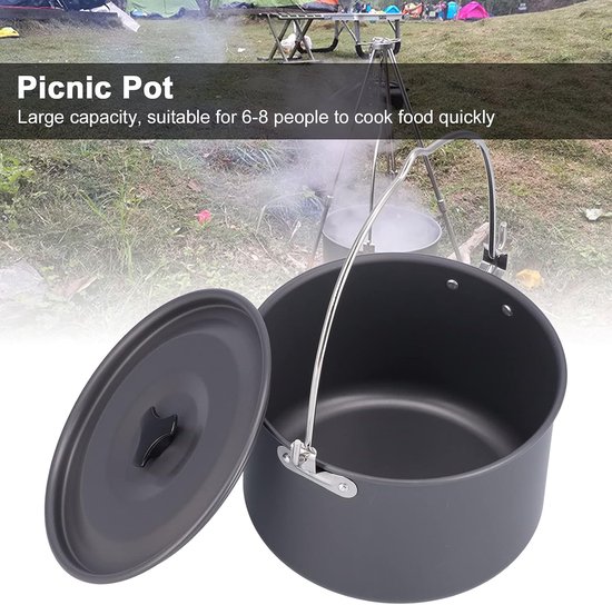Hangende Kookpot - Kampeer Eetgerei - Buiten Koken - Hoge Capaciteit - 25 cm - Zilver — afbeelding 2