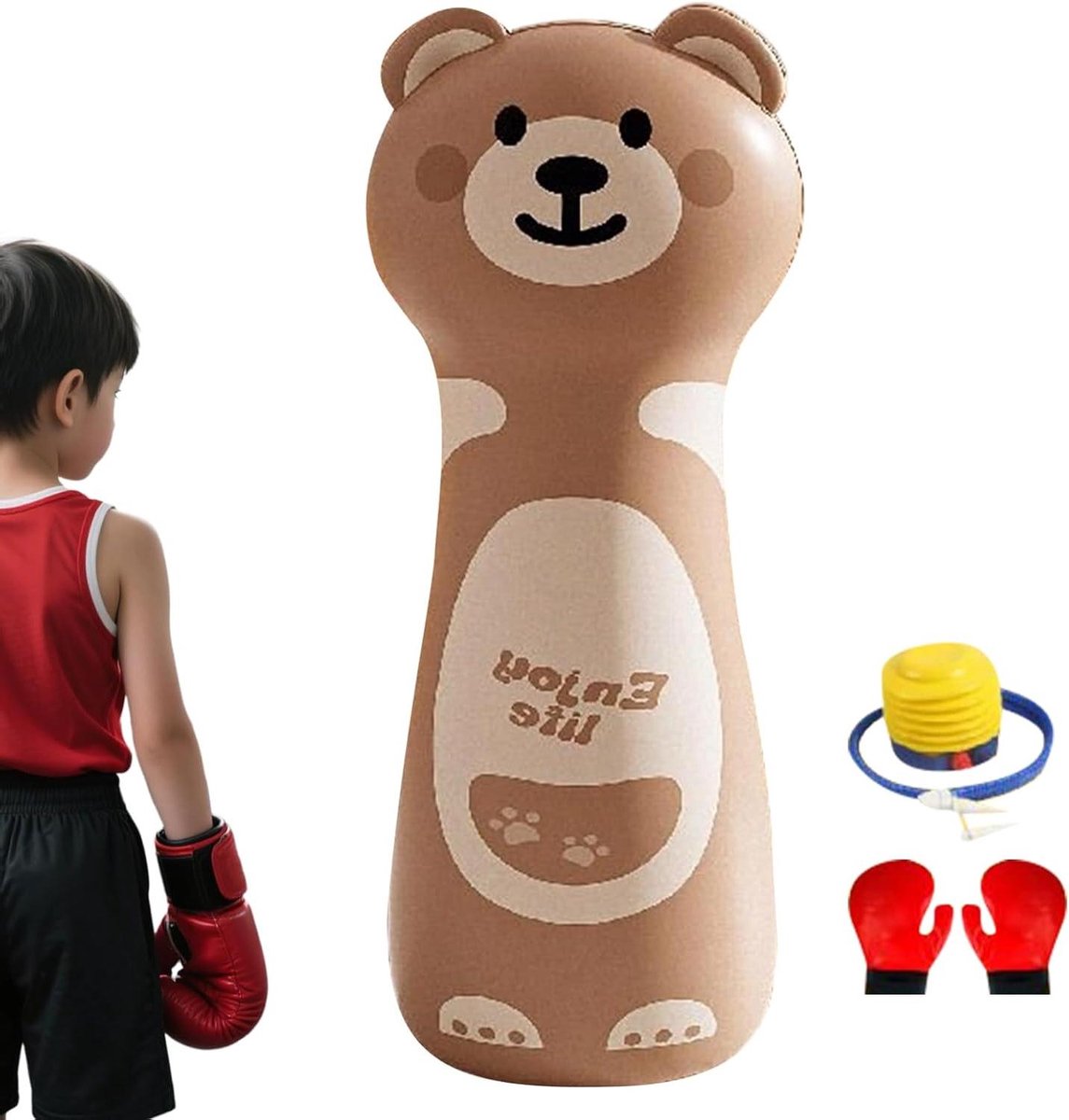 Opblaasbare bokszak - Staande zak - Actief spelen - Stabiele basis - 119 cm hoog - Bruine beer