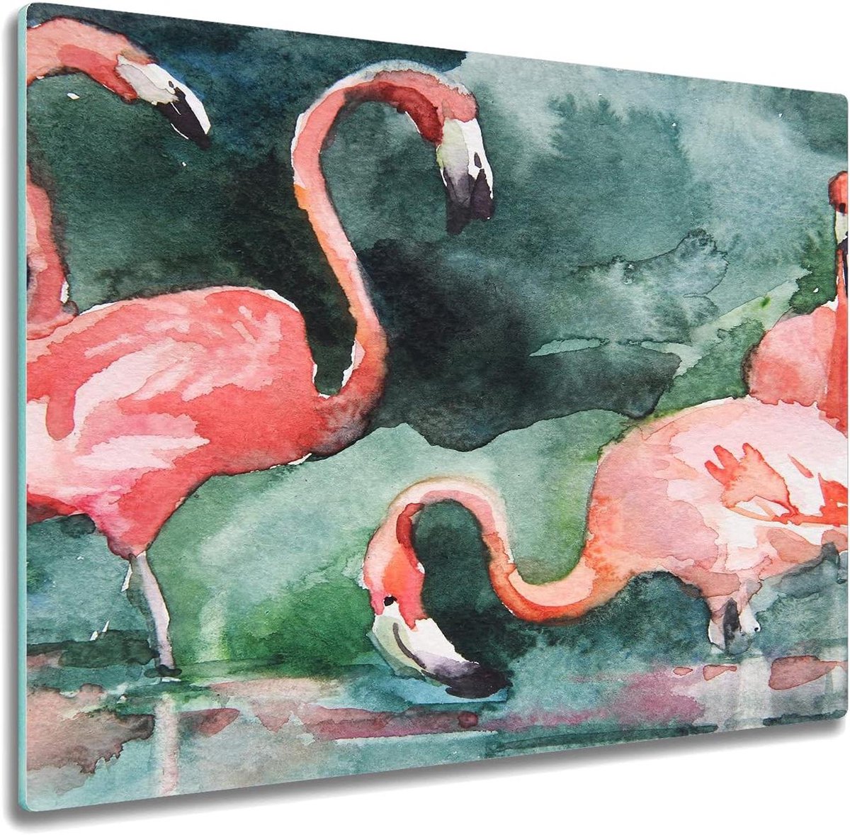 Glazen Snijplank - Kookplaat Beschermer - Keuken Werkruimte - Hittebestendig Gehard Glas - 60x52cm - Flamingo Landschap