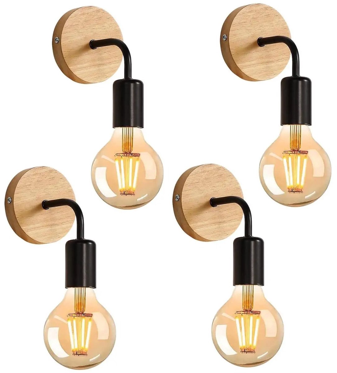 Stervia Wandlampen Binnen Woonkamer/Slaapkamer/Eetkamer - Set van 4 - Hout - E27 Fitting - 11 x 10 x 25 cm