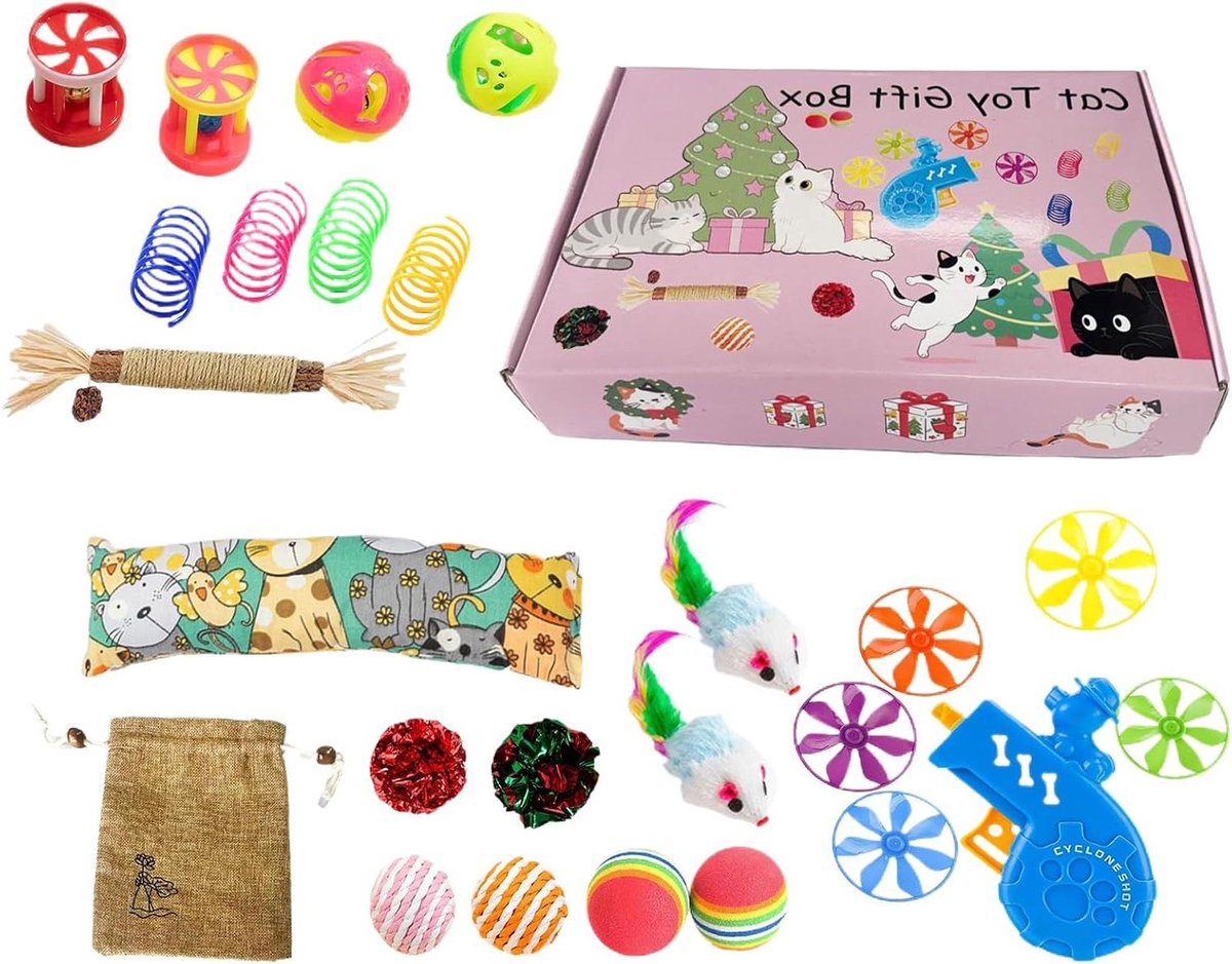 Kattenspeelgoedset - Speelgoedpakket - Verveling Verdrijven - Gevarieerd Assortiment - 28.5x20x5 cm - Multicolor