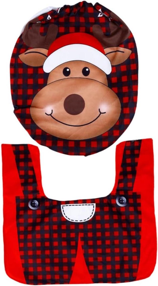 Toilet Deksel Set - Kerst Decoratie - Feestelijke Sfeer - Creatief Patroon - 49x45.5cm - Rood