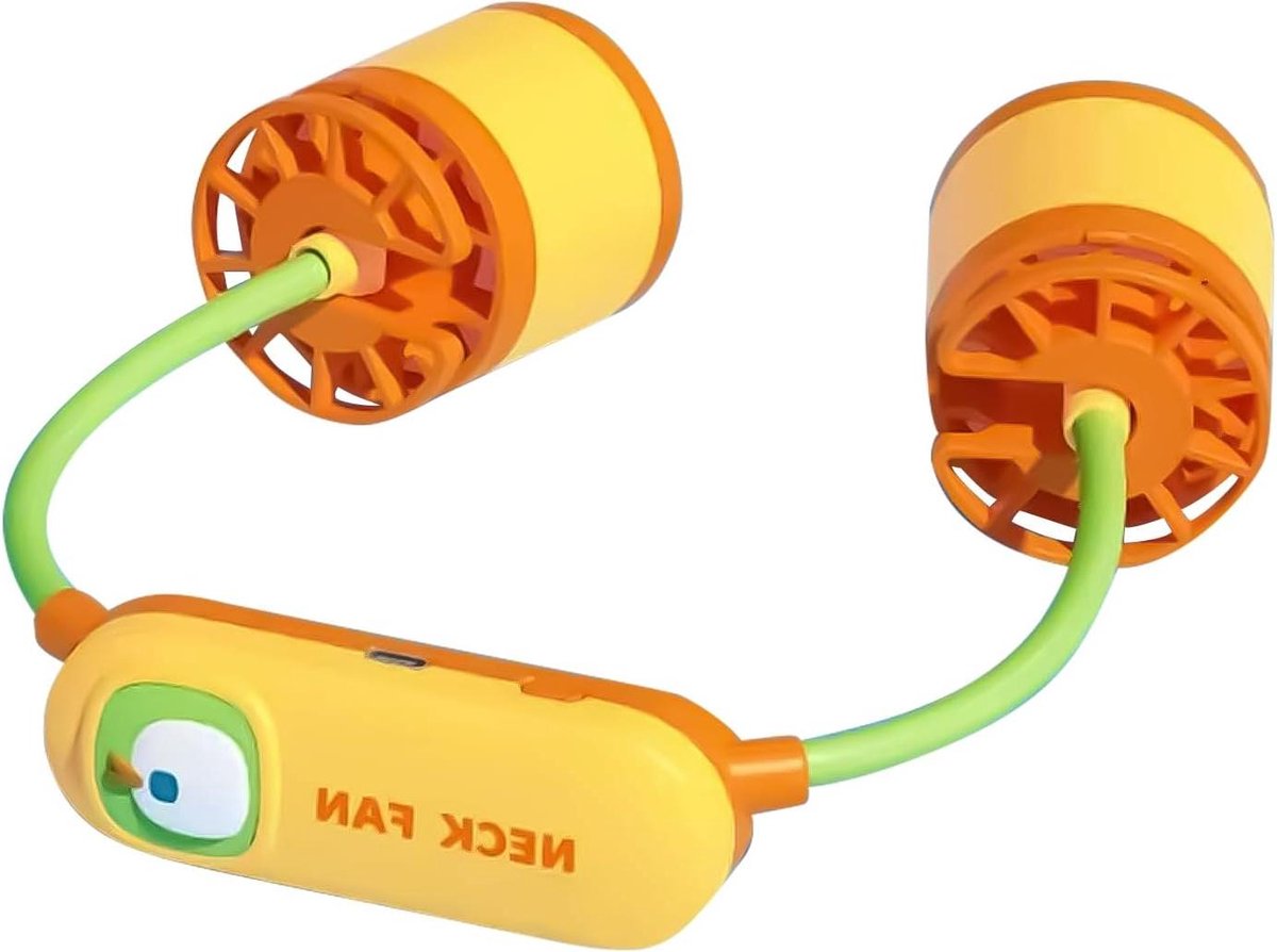 Nek Ventilator - Persoonlijke Koeler - Reizen en Sport - Dubbele Luchtstroom - 19 cm - Geel