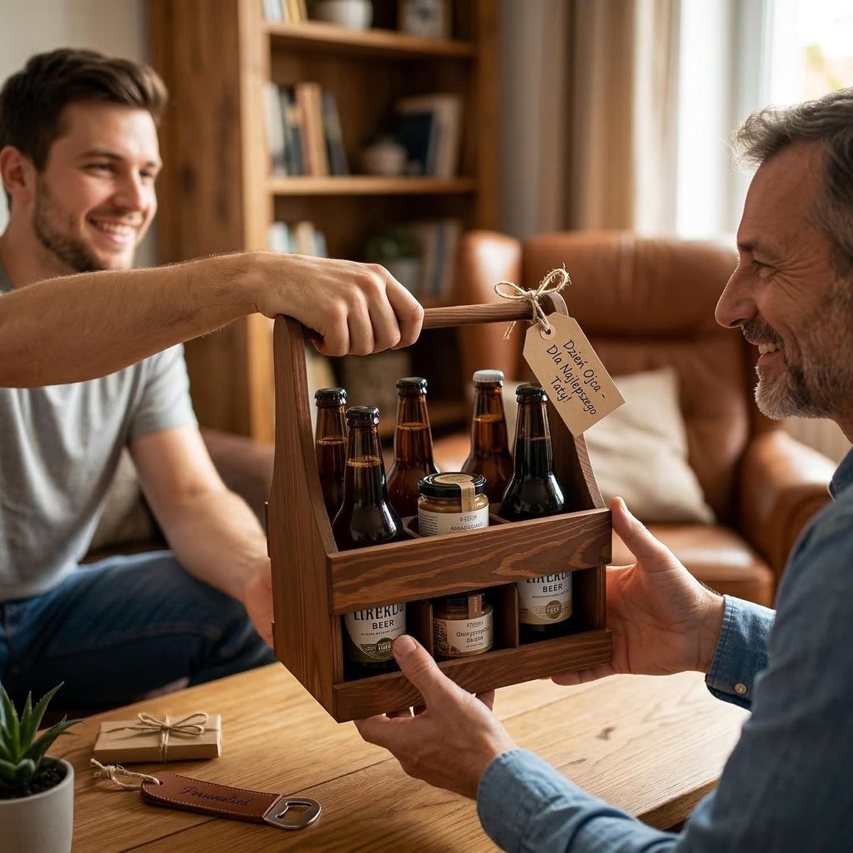Houten Flessendrager - Bierkratje Drager - Drankjes Vervoeren - Zes Flessen Houder - 24 x 16 x 29 cm - Bruin — cadeau in Koken & Dineren - foto 3