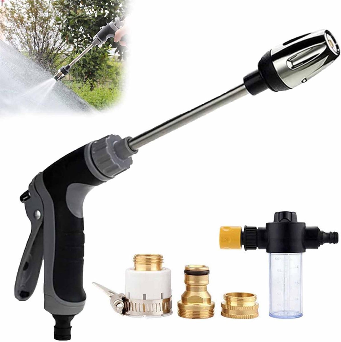 Hogedrukspuit Mondstuk - Tuinslang Versterker - Krachtig Reinigen - Hydro-power Technologie - 18 inch - Zilver