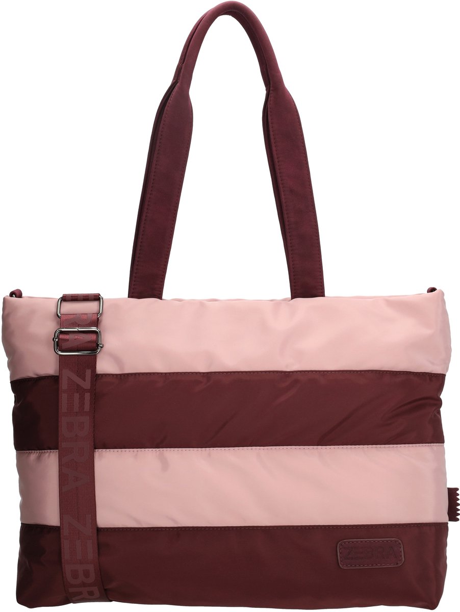 Zebra Trends Elske Shopper - 15,6" Laptoptas - Crossbody Schoudertas - Soft Puffer Tas - Streep Burgundy old pink