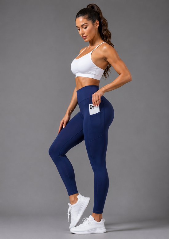 SparkNine Pacepocket dames sportlegging - met handige zakken - S - blauw - hoge taille - elastisch - squatproof - niet doorschijnend — afbeelding 5