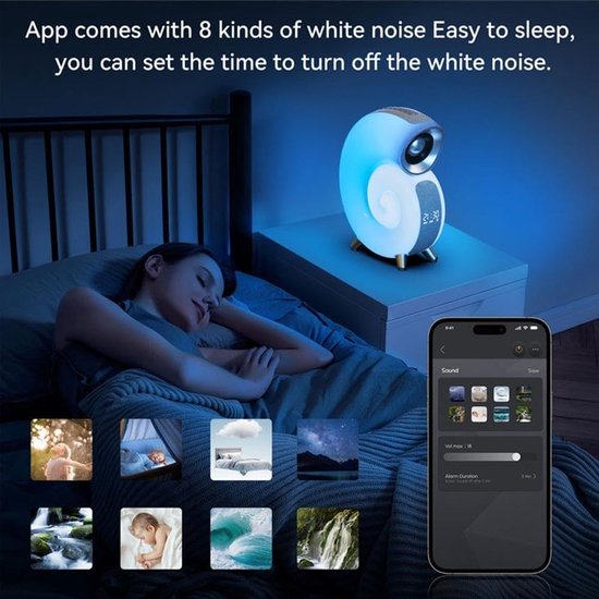 Wekker met Licht - Nachtlamp Audio - Ontspannen Wakker Worden - Stereo Surround Sound - 17 x 21 cm - Wit — afbeelding 2