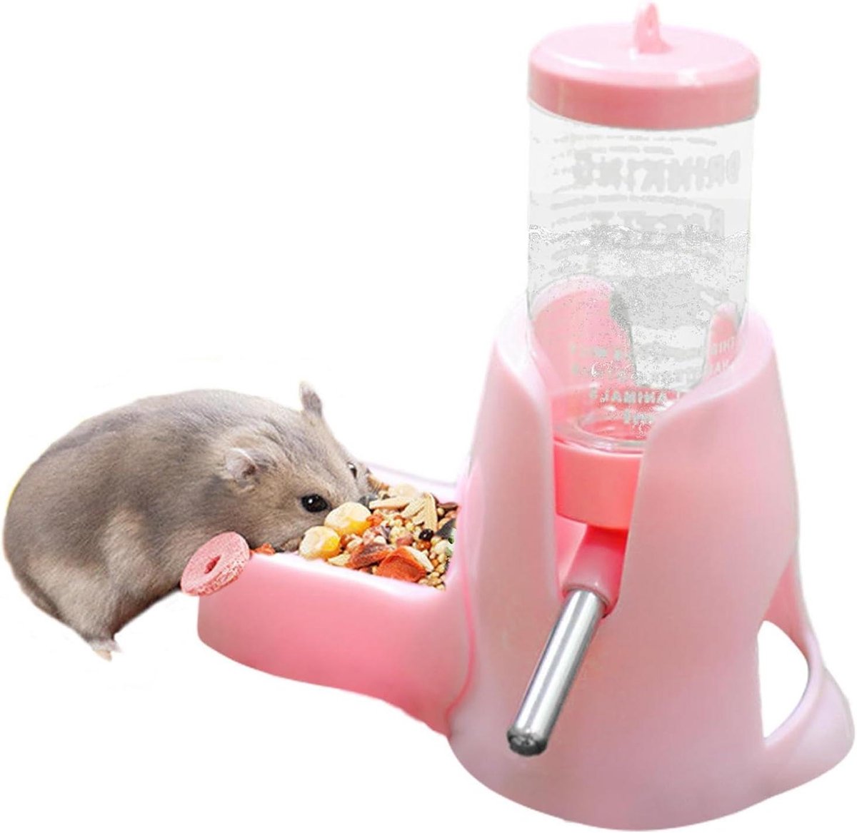 Voedseldispenser Hamster - Voerbak Fles - Kleine Dieren Voeden - 2-in-1 Ontwerp - 80 ml - Roze