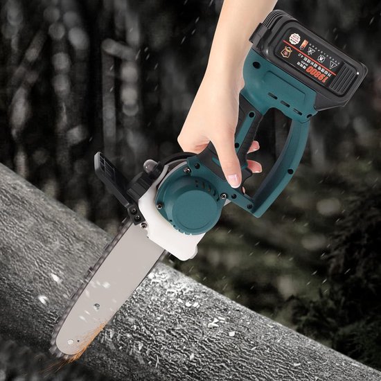 Elektrische Kettingzaag - Mini Zaag - Hout Zagen - Dubbele Accu - 8 Inch - Blauw — afbeelding 2