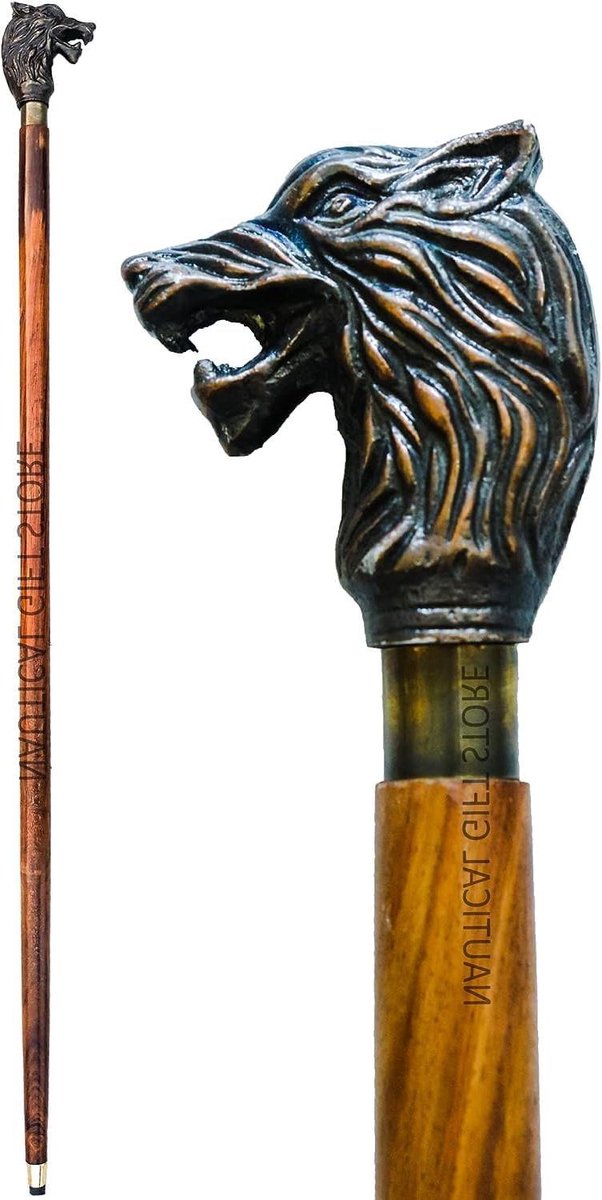 Houten Wandelstok - Gesneden Stok - Dagelijks Gebruik - Handgemaakt Uniek Design - 914 cm - Brons