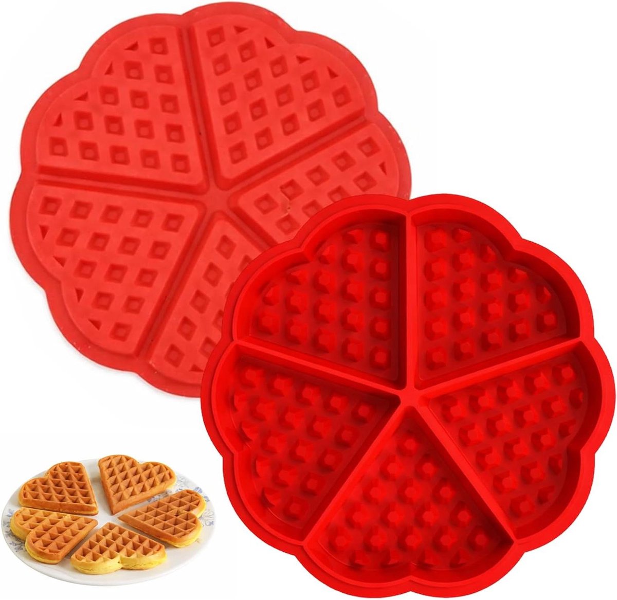 Siliconen wafelvorm - Bakvorm hartjes - Kreatief bakken - Anti-aanbaklaag - 2 stuks - Rood