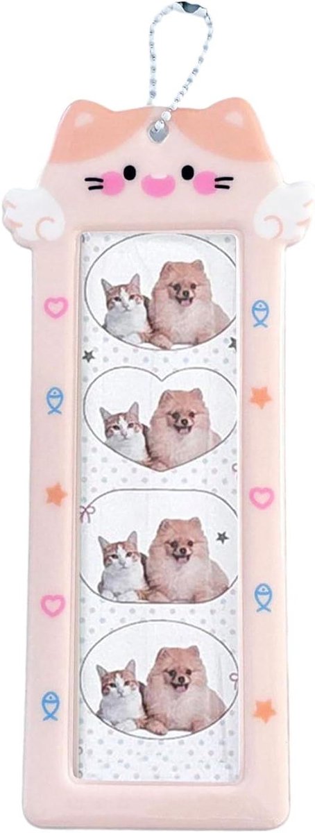 Fotokaart Sleutelhanger - Album Houder - Kaarten Organiseren - Vier Secties - 19 x 6.5 cm - Kitten