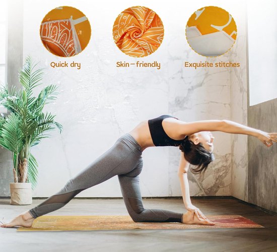 Yogahanddoek Antislip - Yoga Deken Mat - Pilates Hete Yoga - Sneldrogend Ademend - 185x65 cm - Geel Bedrukt — afbeelding 5