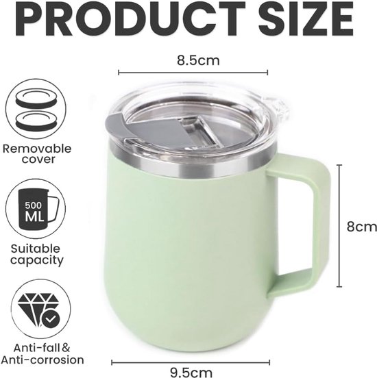 Travel Mok RVS 500 ml - Lekkagevrije Thermomok met Deksel en Handvat — afbeelding 5