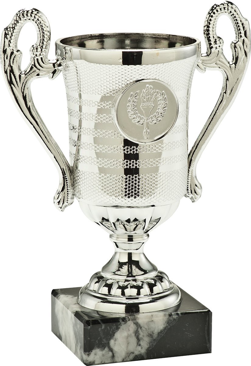 Sporttiek - Zilveren Trofee Beker – 14 cm - Elegante Prijsbeker voor Wedstrijden