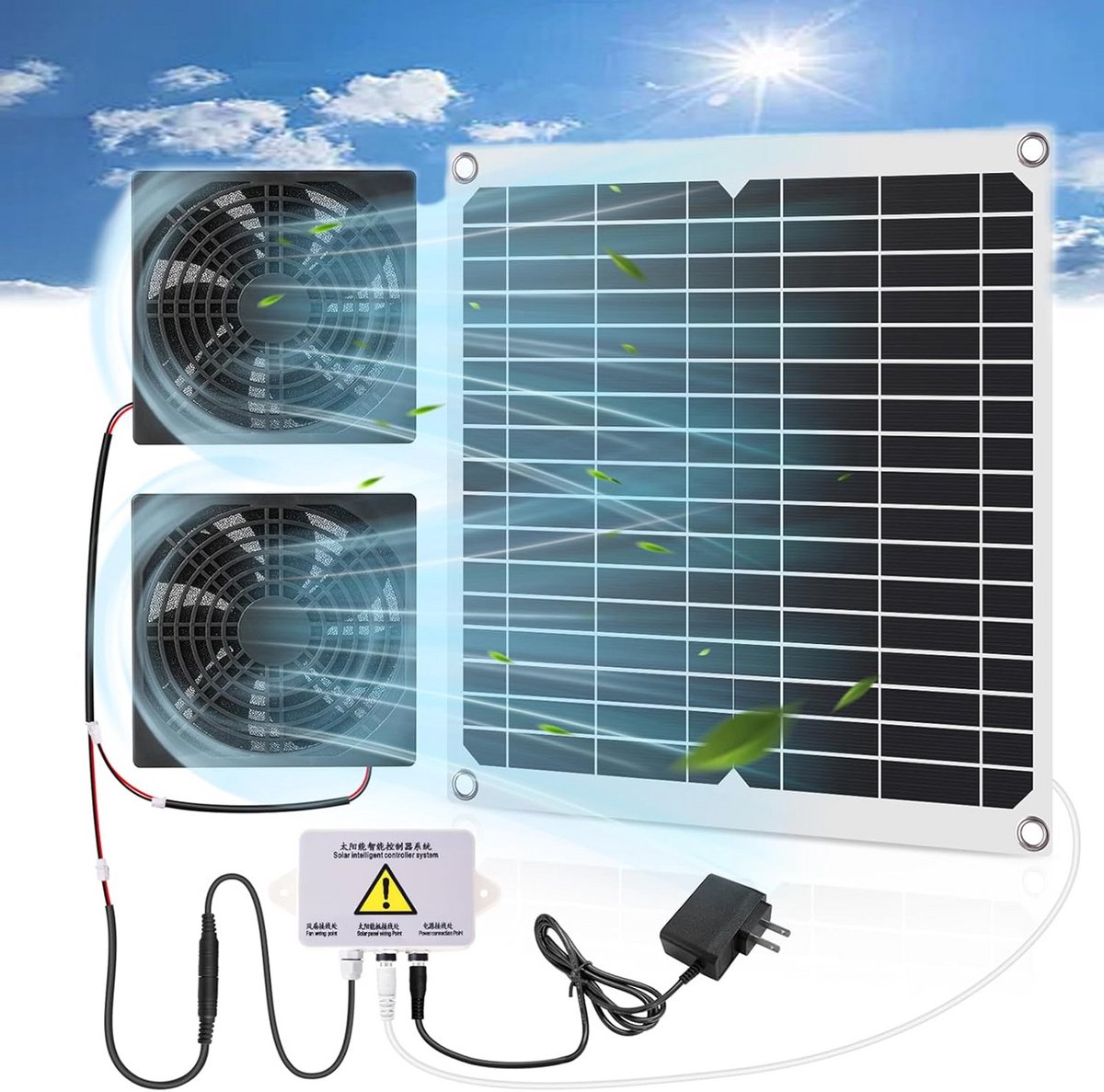 15W Ventilator op Zonne-energie met Dubbele Ventilator voor Kippenhok, Schuur en Tuinhuis