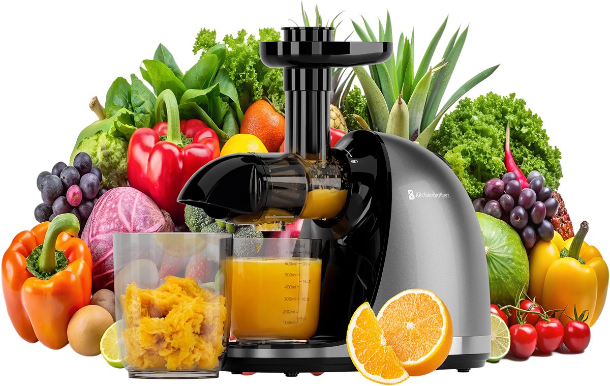 Bol.com KitchenBrothers Slowjuicer - Juicer - Sapcentrifuge - BPA-vrij - Groenten en Fruitpers - 700ml - Met Pulpreservoir - Jui... aanbieding