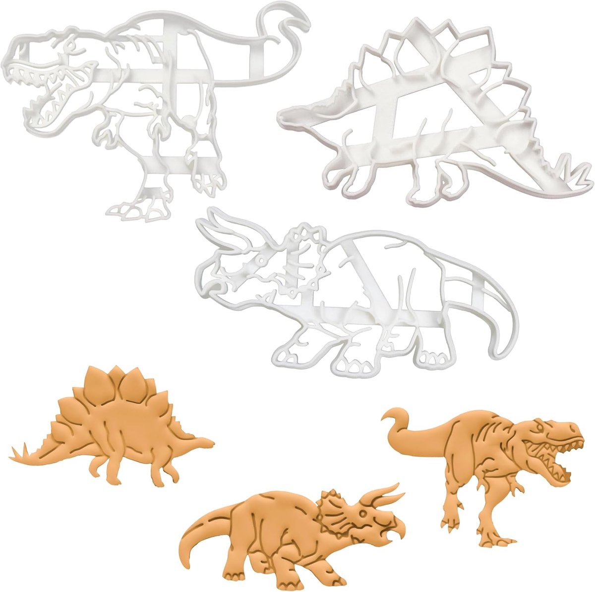 Dinosaurus Koekjesvormpjes - Bakvormen Set - Creatief Bakken - Gedetailleerd Ontwerp - 3 Stuks