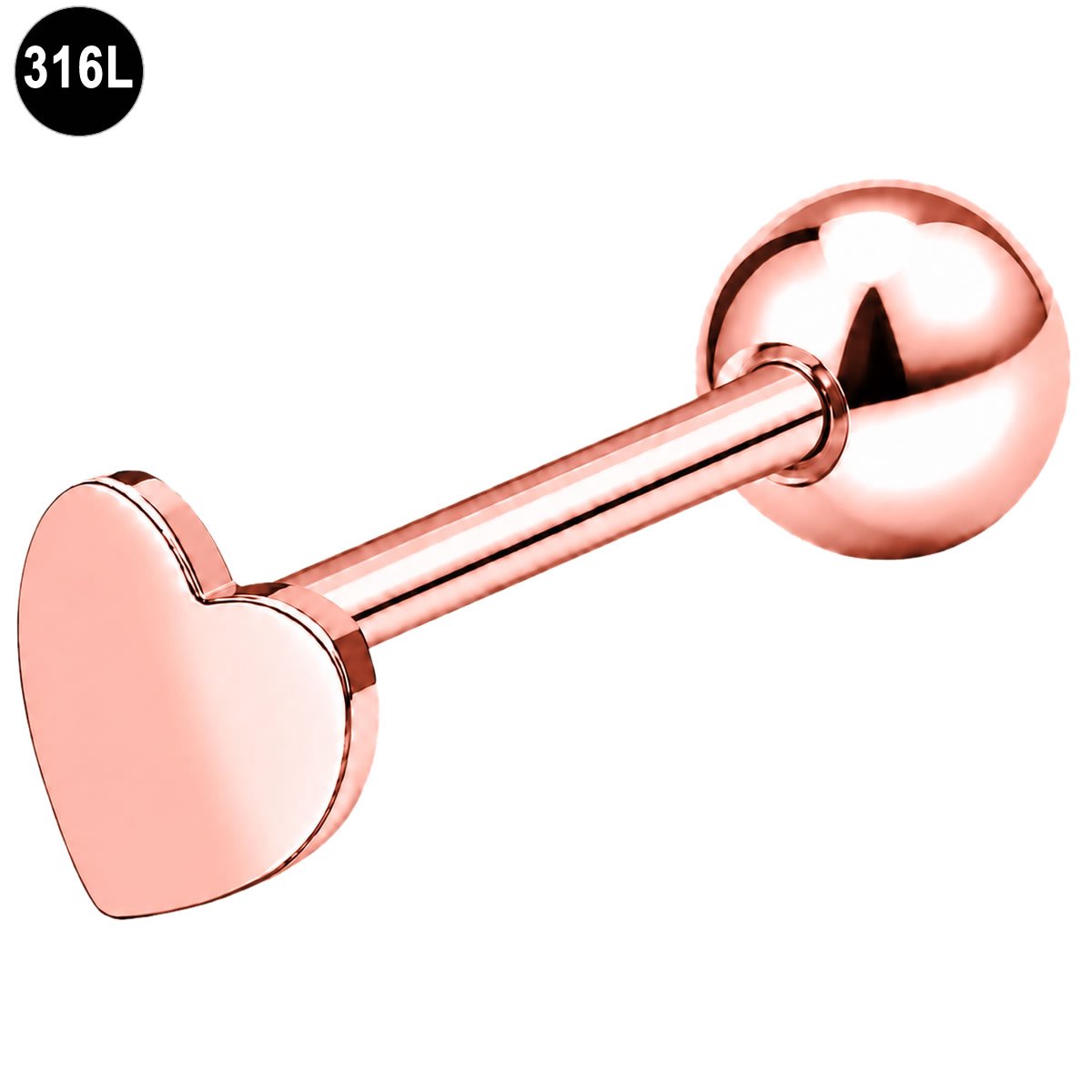 Tongpiercing - Hartje - Rosé Goud kleurig - 316L Staal - 1.6mm x 16mm