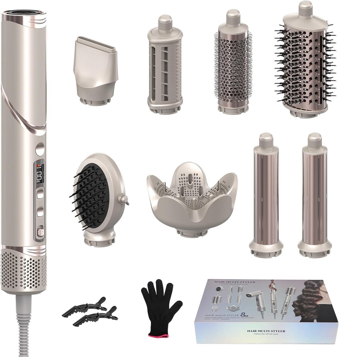 Haarstyler Set - Multistyler Föhn - Haar Styling - 8-in-1 Functionaliteit - 1600 W - Champagne