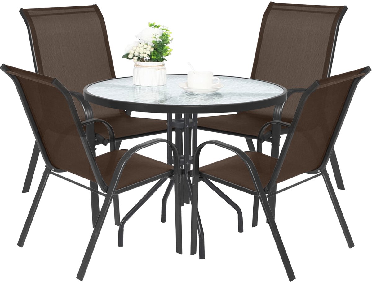 5-delige tuinset: ronde tafel Ø90 cm + 4 stoelen SOFIA – Bruin/Zwart