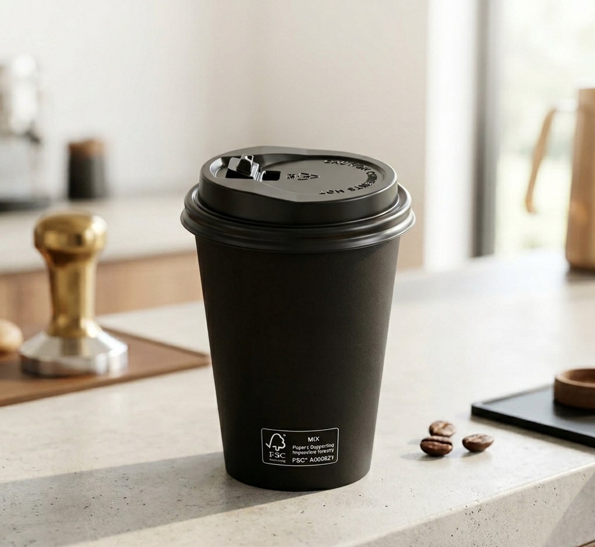 100x koffiebeker 180cc 7.5oz zwart met deksel