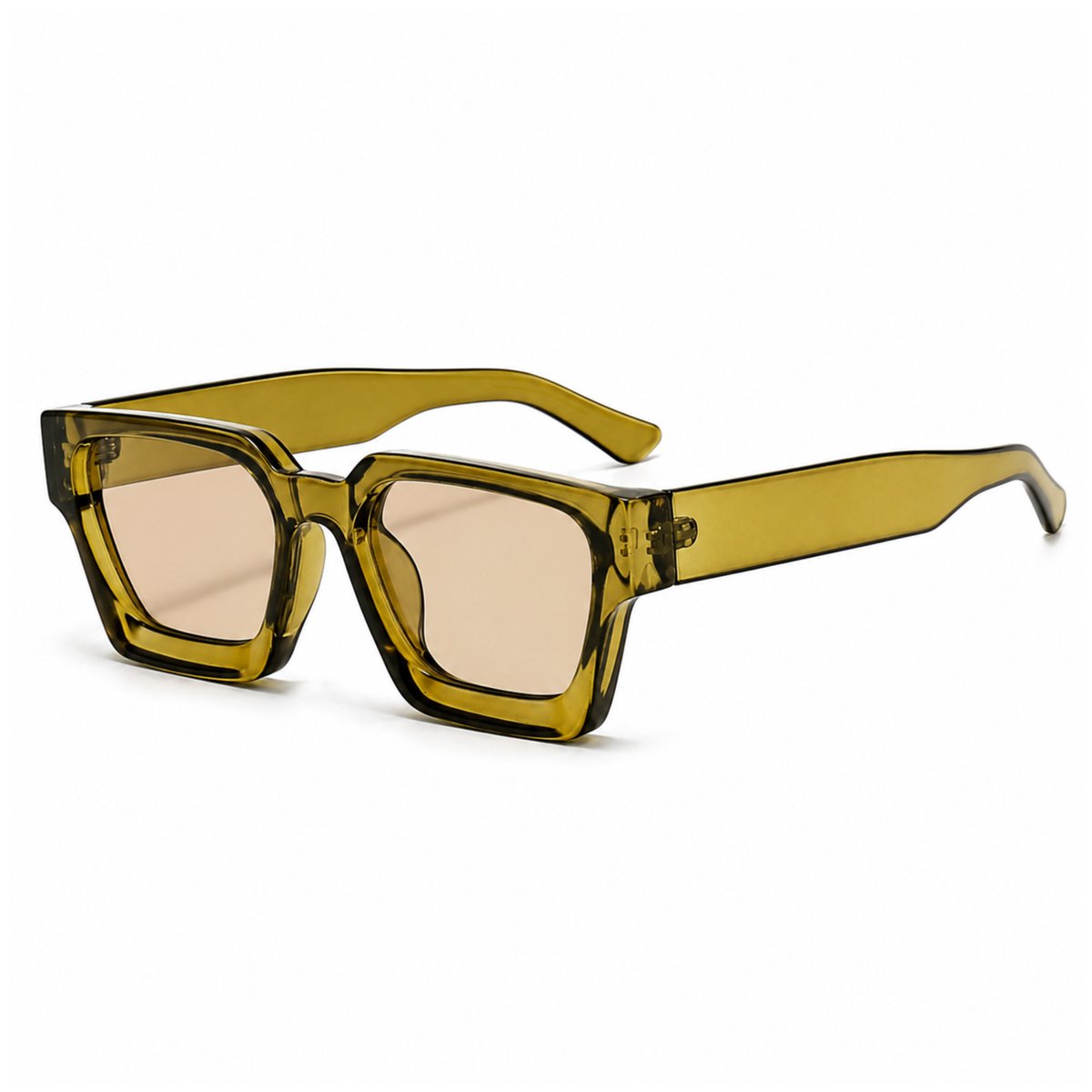 MoodLux Zonnebril Geel - Unisex - Rechthoekig Montuur met Bruine Glazen - Retro Festivalbril - UV400 Bescherming - C25