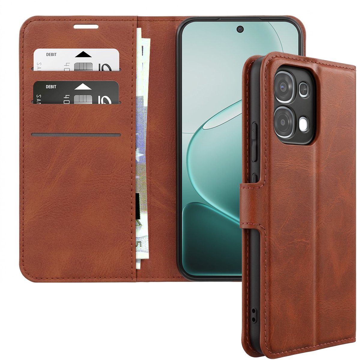 Avizar Etui Geschikt voor Oppo A6 Pro Stiksels Effect met Standaardfunctie, Bruin