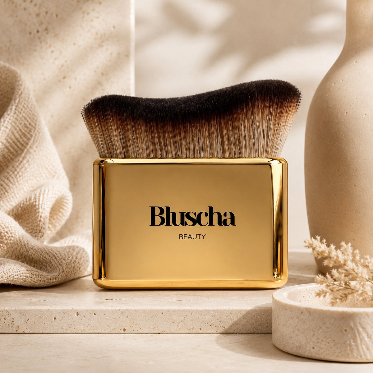 Bluscha® - Luxe Tanning Brush - Goud - Body - Face - Zelfbruiner Kwast - Foundation Applicatie - Gezicht Lichaam - Vegan - Borstel - Applicator - Blending - Self Tanning - Bronzing - Mousse - Creme - Zelf Bruiner - Self Tan - Egaal Bruinen - Spraytan