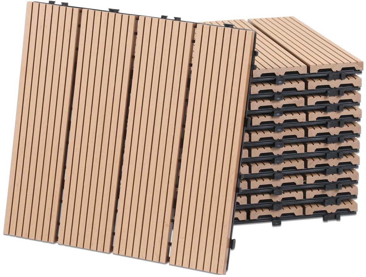 Composiet Tegels - Terrasvloer Klik - Buitenruimte Vormgeven - Eenvoudig Kliksysteem - 1 m² Pakket - Teak Houtlook