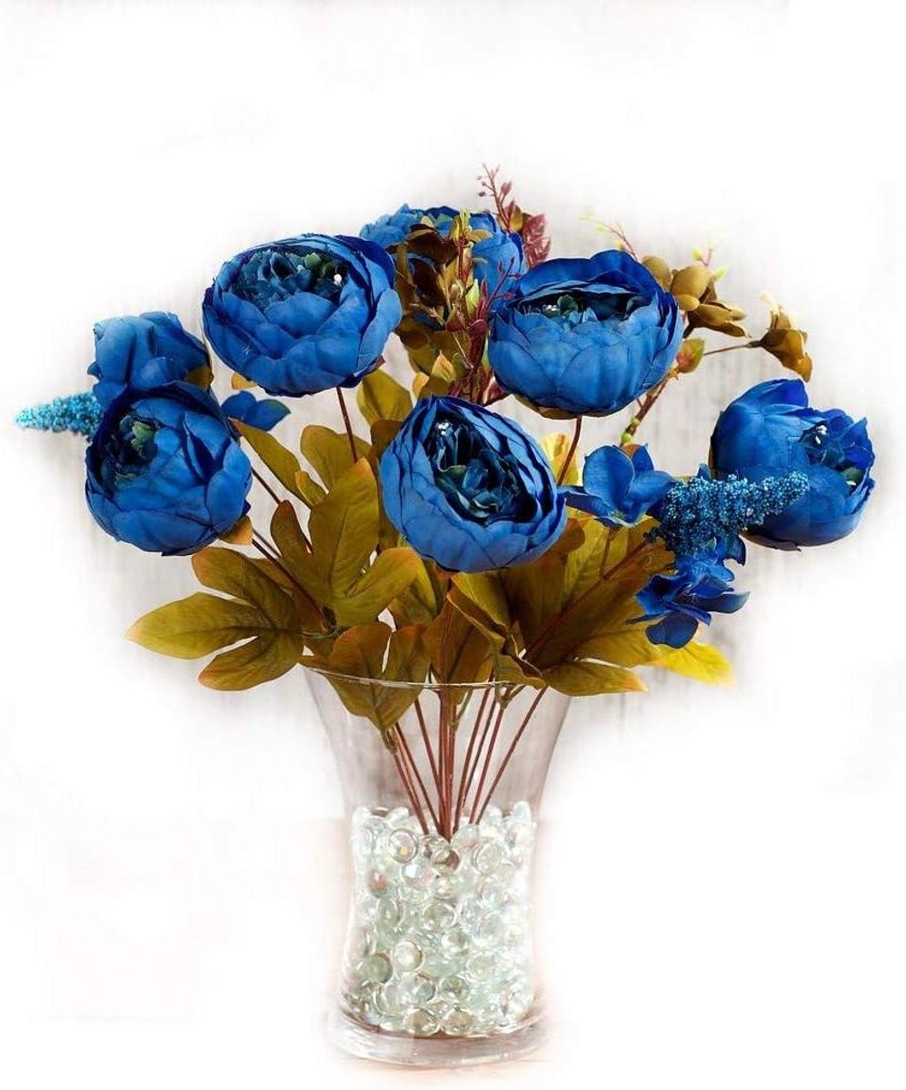 Kunstbloemen Boeket - Zijden Bloemen - Woondecoratie - 13 Stelen Per Tak - 50 cm - Blauw