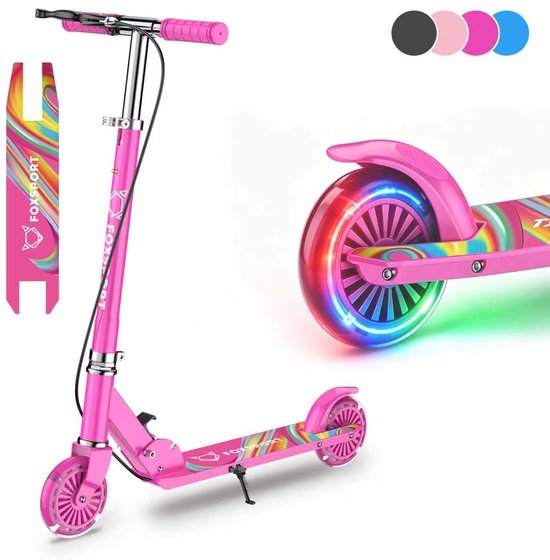 FOXSPORT Kinderstepjes - Kinderstep - Step - Kinderscooter - Draagkracht tot 100 kg - Kick Step - Voor Jongens en Meisjes - Vanaf 3-12 Jaar - Drie instelbare hoogte-opties - rose roos
