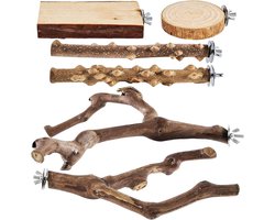 Houten zitstokken - Kauwstokken vogels - Verrijking kooi - Natuurlijke houtstructuur - 6 stuks - Natuurlijk