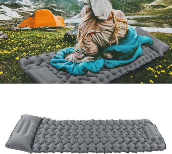 Kampeer slaapmat - Zelfopblazend matras - Buiten slapen - Voetpomp inflatie - 196 x 68 cm - Blauw — afbeelding 4