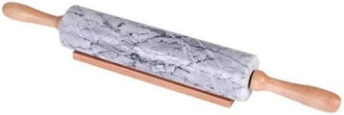 Marmeren Deegroller - Bakroller Hout - Bakken Taart Deeg - Natuursteen Koel - 46x6 cm - Wit