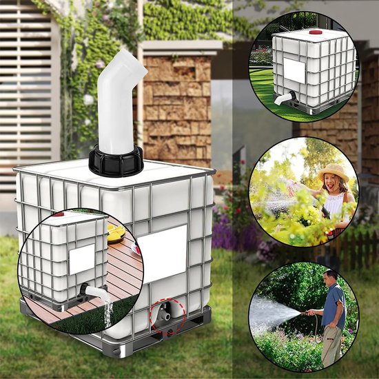 Twee S60x6-afvoermondstukken, adapter met klep, verlengbuis en mondstukken, universeel type, geschikt voor 1000L IBC-containers, waterdicht, eenvoudig te installeren. — afbeelding 4