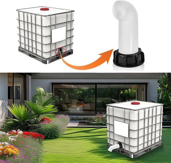 Twee S60x6-afvoermondstukken, adapter met klep, verlengbuis en mondstukken, universeel type, geschikt voor 1000L IBC-containers, waterdicht, eenvoudig te installeren. — afbeelding 2