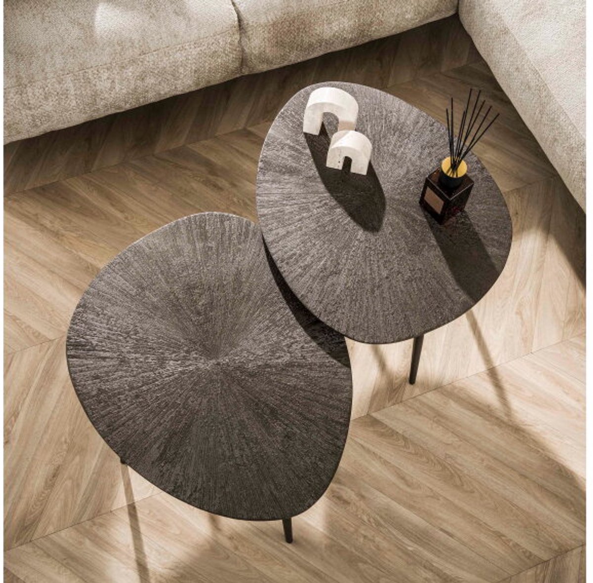 Meubelplaats Salontafel set/2 Brown Ray Metal leaf - Donkerbruin brons Naturel