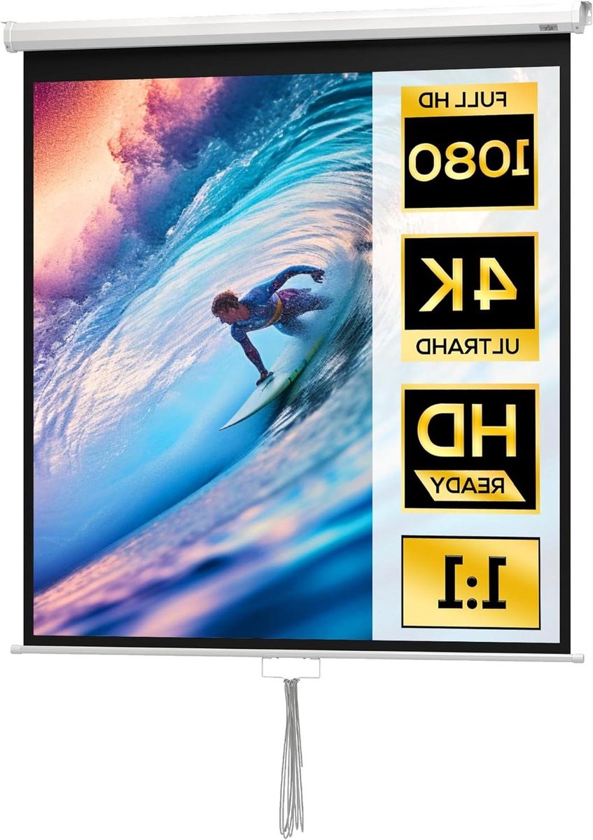 Projectiescherm - Roller scherm - Thuisbioscoop - Automatisch vergrendelend - 152 x 152 cm - Wit