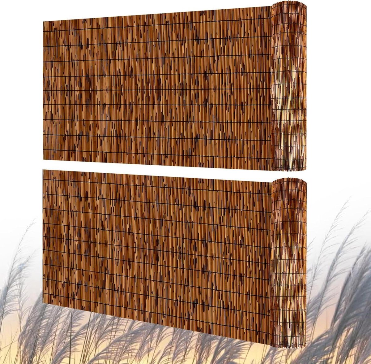Rieten Scherm - Natuurlijke Rol - Privacy Creëren - 80% Blackout - 2 Stuks 5m - Bruin