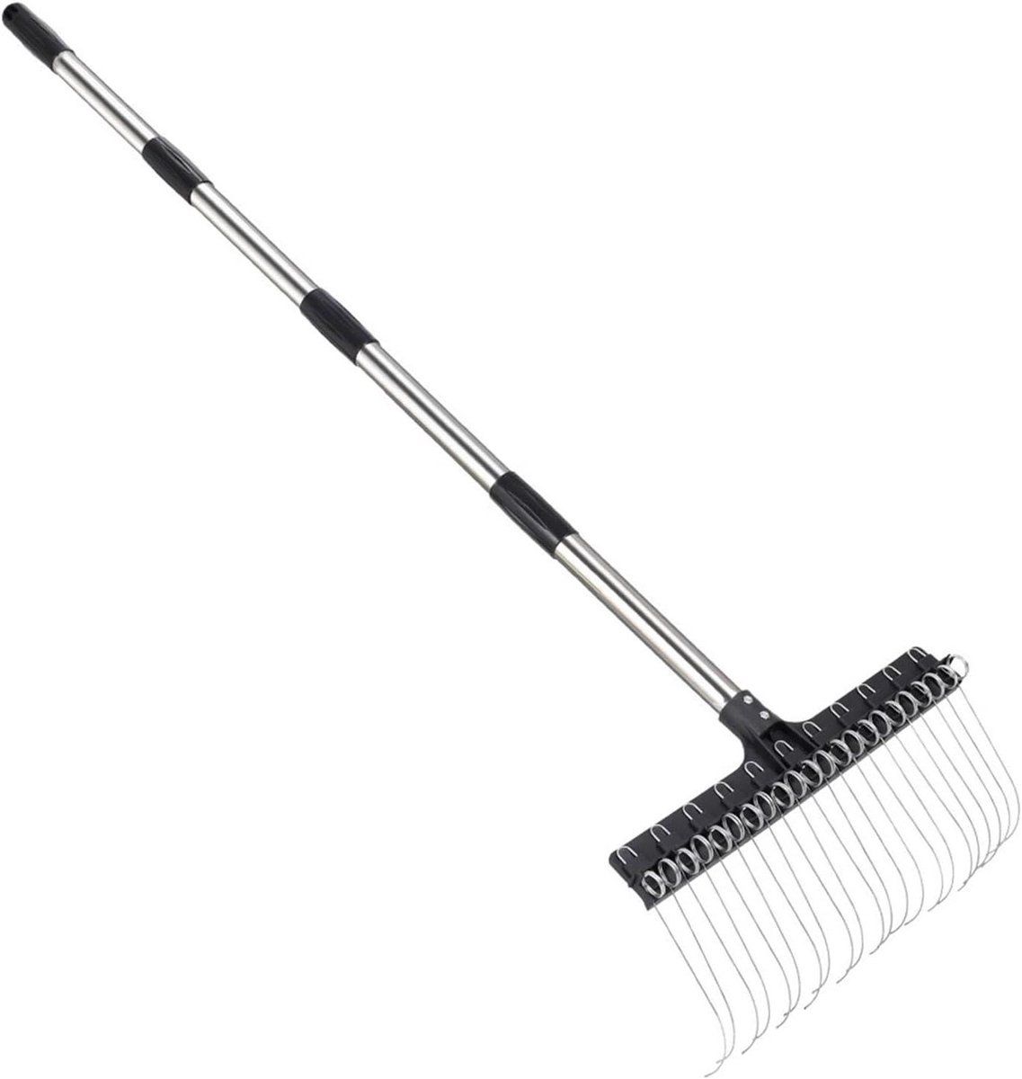 Tuingereedschap Hark - Bladhark Gazonhark - Tuinonderhoud Opruimen - Uitschuifbare Steel - 98 tot 160 cm - Zilver