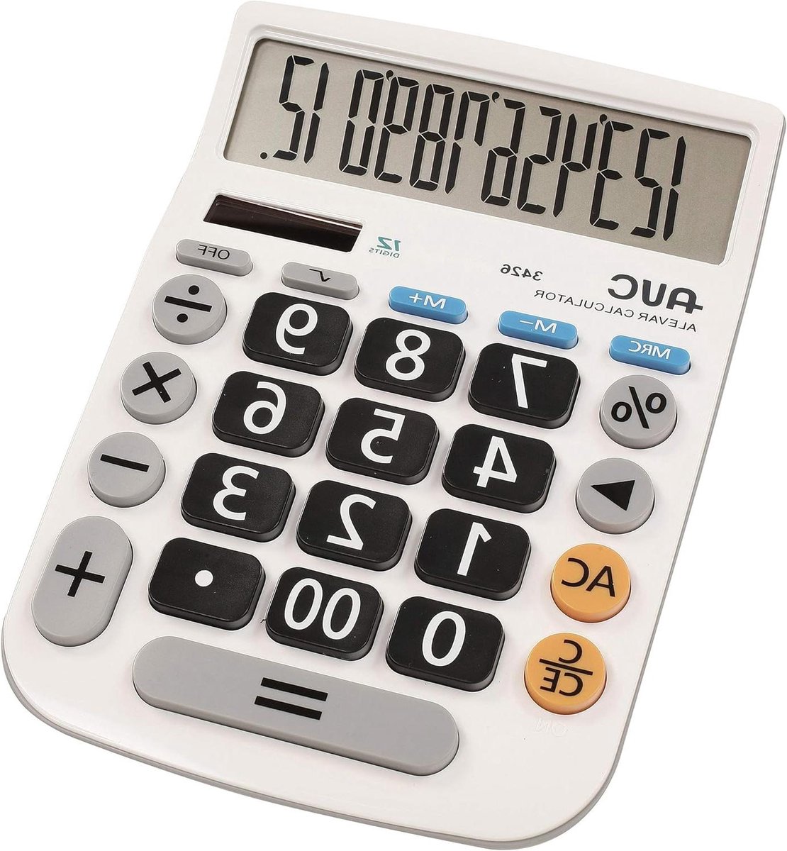 Rekenmachine - Basis Calculator - Dagelijkse Berekeningen - Grote Cijfers Dual Power - 135 x 195 mm - Wit