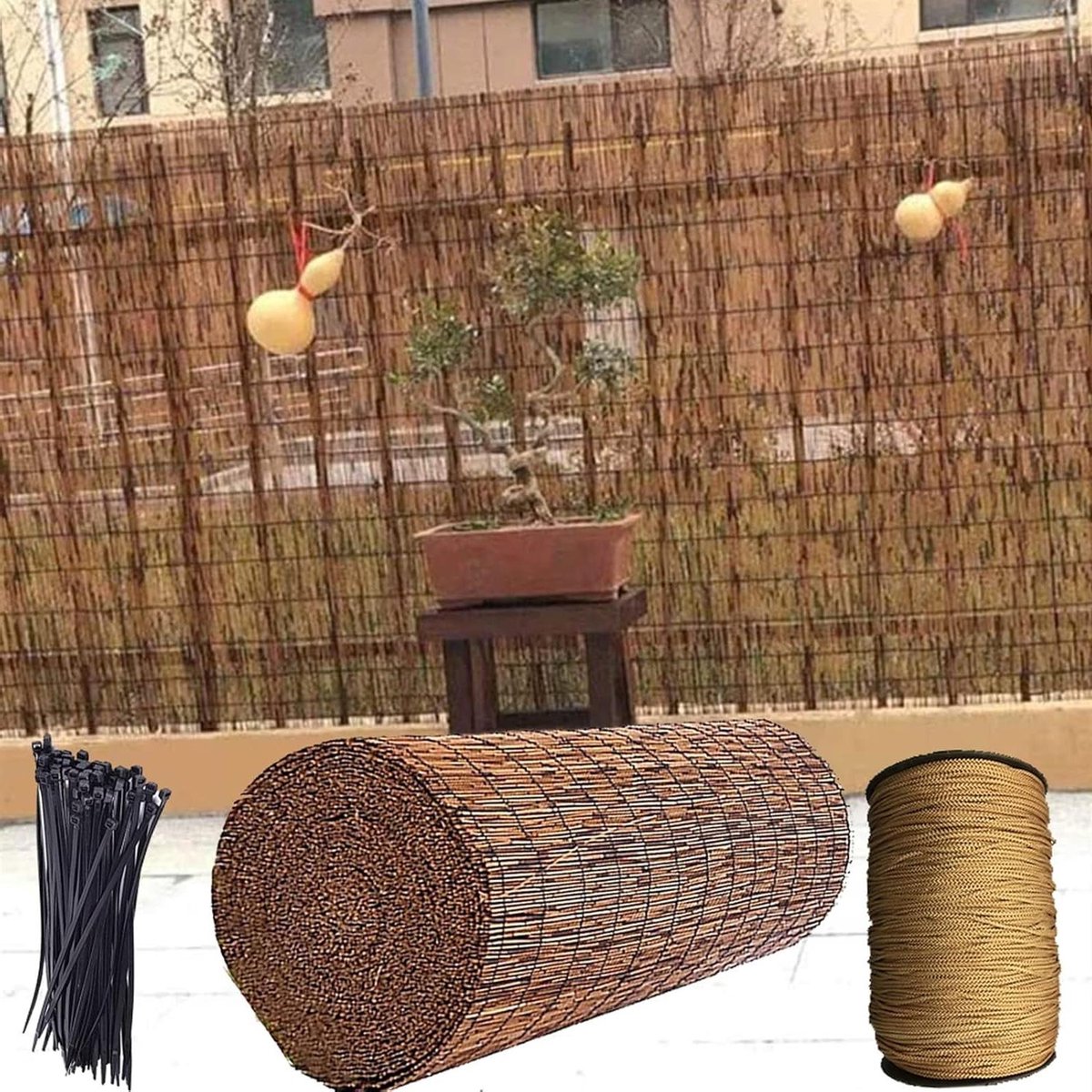 Balkonscherm Rolluik - Inkijkbescherming Terras - Buitenruimte Aankleden - Natuurlijk Bamboe Materiaal - 130x600CM - Meerkleurig