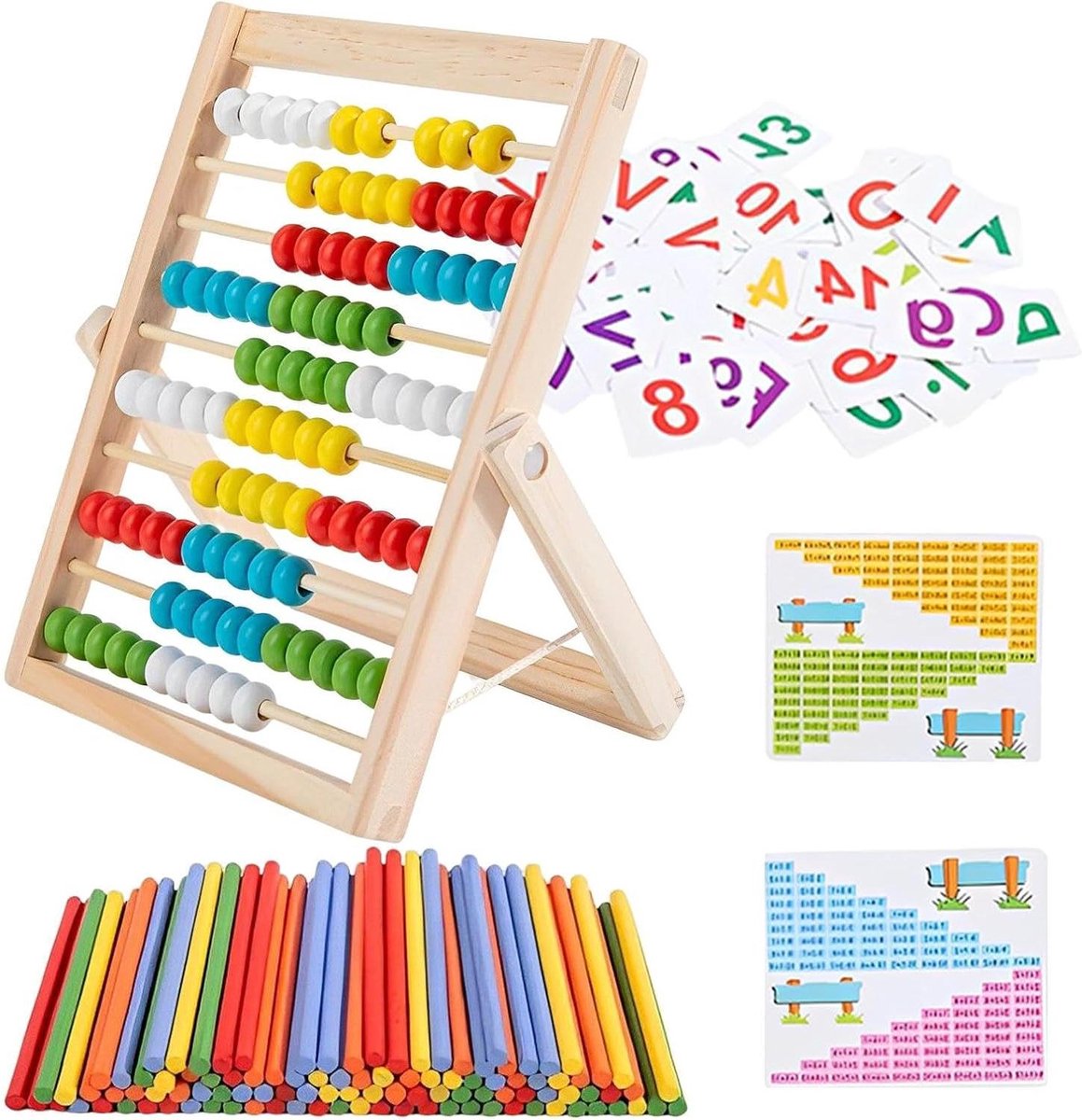 Houten Rekentuig - Telraam Leerhulpmiddel - Vroege Wiskunde Leren - Duurzaam Hout - 23.7 x 19.4 x 5.2 cm - Multicolor