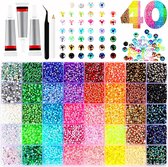 Ensemble de Strass Luxe - 32 000 pièces - 40 couleurs - Pierres de strass en boîte - Strass DIY - dim 3 mm - Colle avec pince - pierres à coller - pour artisanat, vêtements, tasses, chaussures, tissu, art des ongles